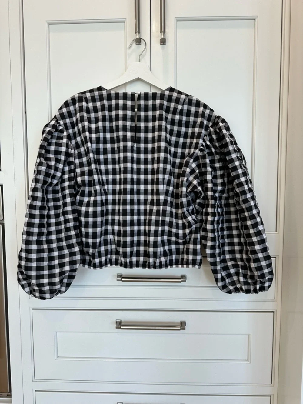 J. Crew Oversized Puff-sleeve top in gingham black white Cotton Blend size L $78